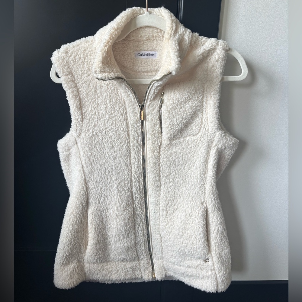 Calvin Klein Cream Sherpa Zip Jacket